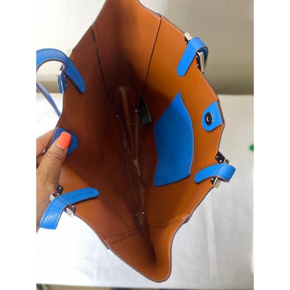 Ralph Lauren Women's Blue Pebbled Leather Tote Bag - Large - Picture 6 of 9